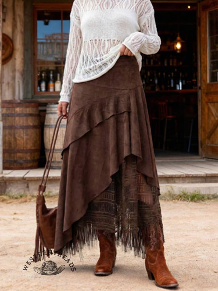 Retro Textured Lace With Irregular Ruffled Edges And Patchwork Skirt
