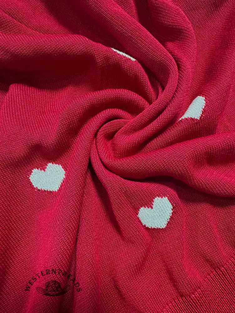 Women's Valentine's Day Heart Jacquard V-neck Long-sleeved Knit Sweater