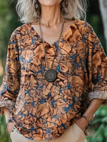 Women's Vintage Art Print V-Neck Shirt
