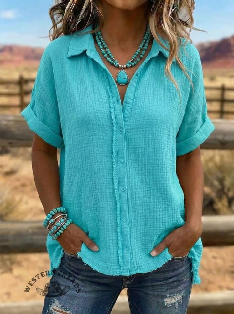 Women's Vintage Western Turquoise Patchwork Shirt