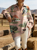 Women's Western Art Print Casual Lapel Sweater