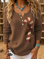 Christmas Art Print Buttoned Cardigan Sweater