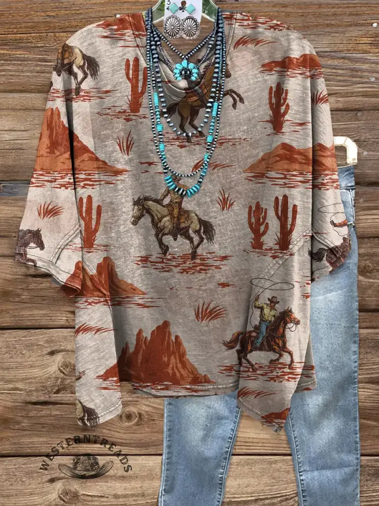 Vintage Elegant Soft Western Valentine's Day Cotton T-shirt Top