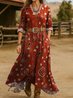 Women's Vintage Flowers Print Cotton Pocket Dress