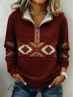 Aztec Print Casual Half-zip Cotton Sweatshirt