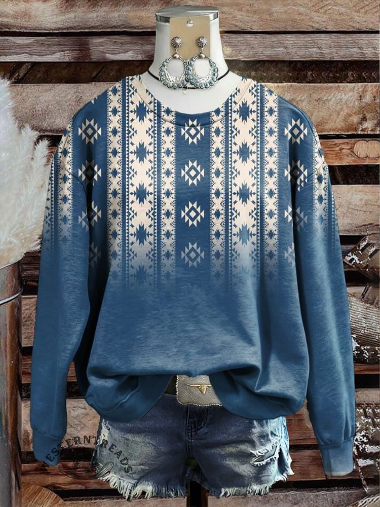 Vintage Aztec Art Print Casual Cotton Sweatshirt