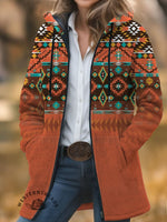 Aztec Print Unisex Plush Thick Long-Sleeved Cardigan Coat