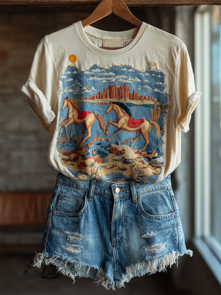 Horse Art Print Casual Short Sleeve T-shirt