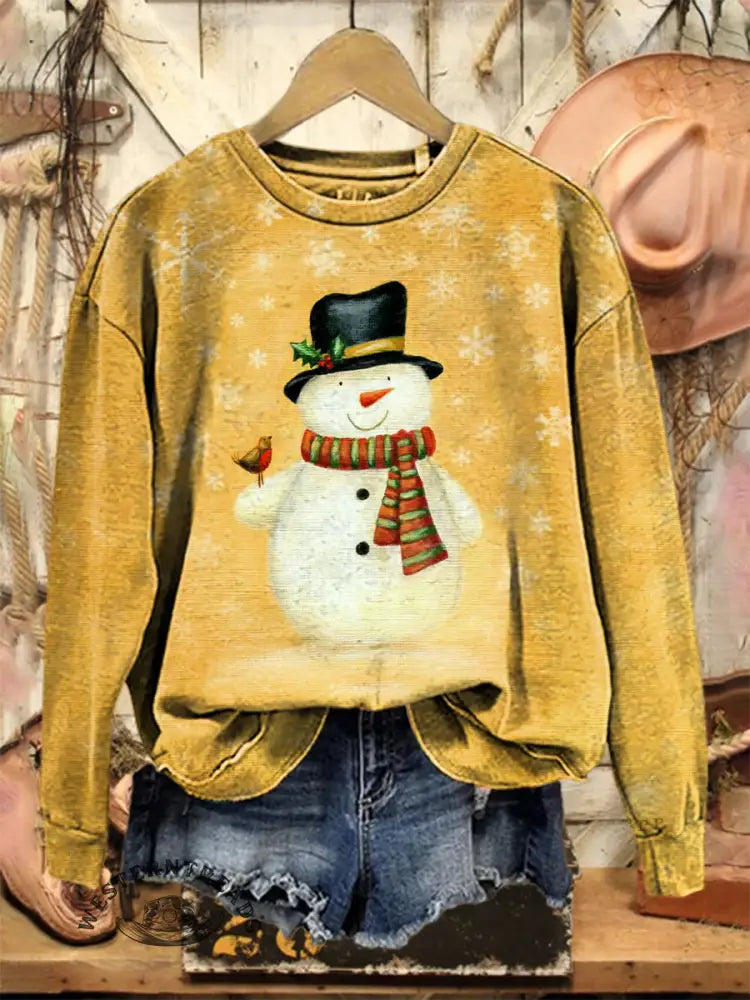 Vintage Christmas Art Print Casual Cotton Sweatshirt