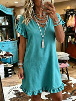 Women's Vintage V-neck Patchwork Ruffled Dress
