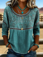 Women's Paisley Print Casual Hollow Denim Shirt