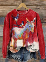 Retro Color Donkey Pattern Art Print Casual Sweatshirt