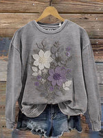 Vintage Flowers Art Prints Casual Cotton Sweatshirt