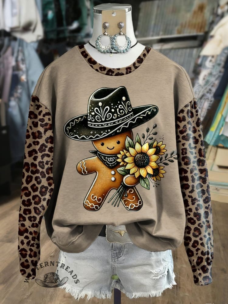 Vintage Christmas Art Print Casual Cotton Sweatshirt