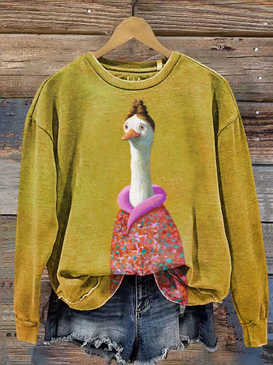 Vintage Goose Art Prints Casual Cotton Sweatshirt