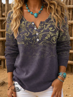 Floral Art Print Buttoned Cardigan Sweater