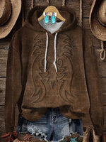 Retro Texture Cowboy Boot Stitching Print Cotton Casual Hoodie Sweatshirt