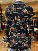 West Print Patchwork Denim Sweater