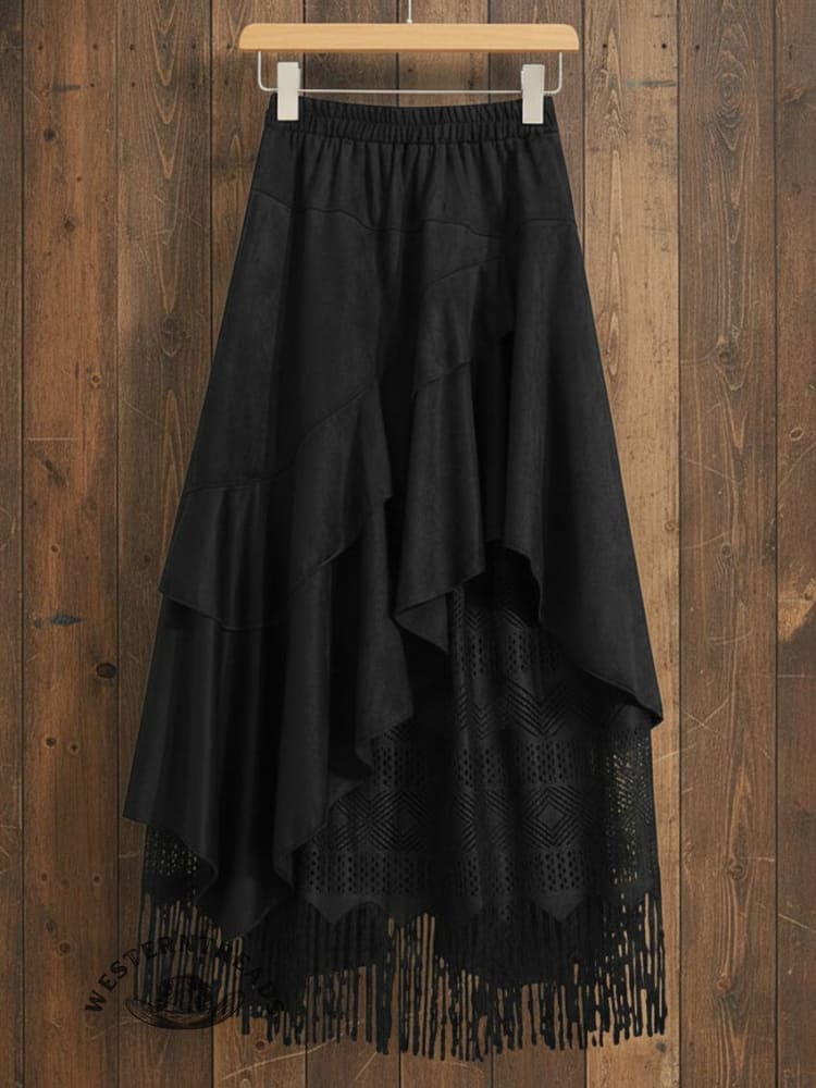 Retro Textured Lace With Irregular Ruffled Edges And Patchwork Skirt