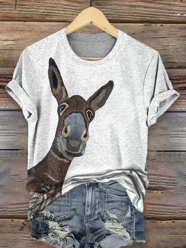 Vintage Funny Donkey Pattern T-shirt