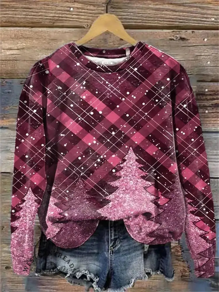 Vintage Christmas Print Casual Cotton Sweatshirt