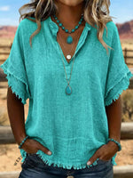 Vintage ArtPatchwork Cotton And Linen Shirt