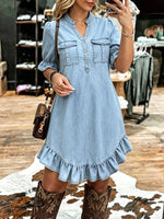 Casual V-neck Denim Tunic Dress