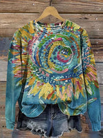 Retro Flowers Art Prints Casual Cotton Sweatshirt