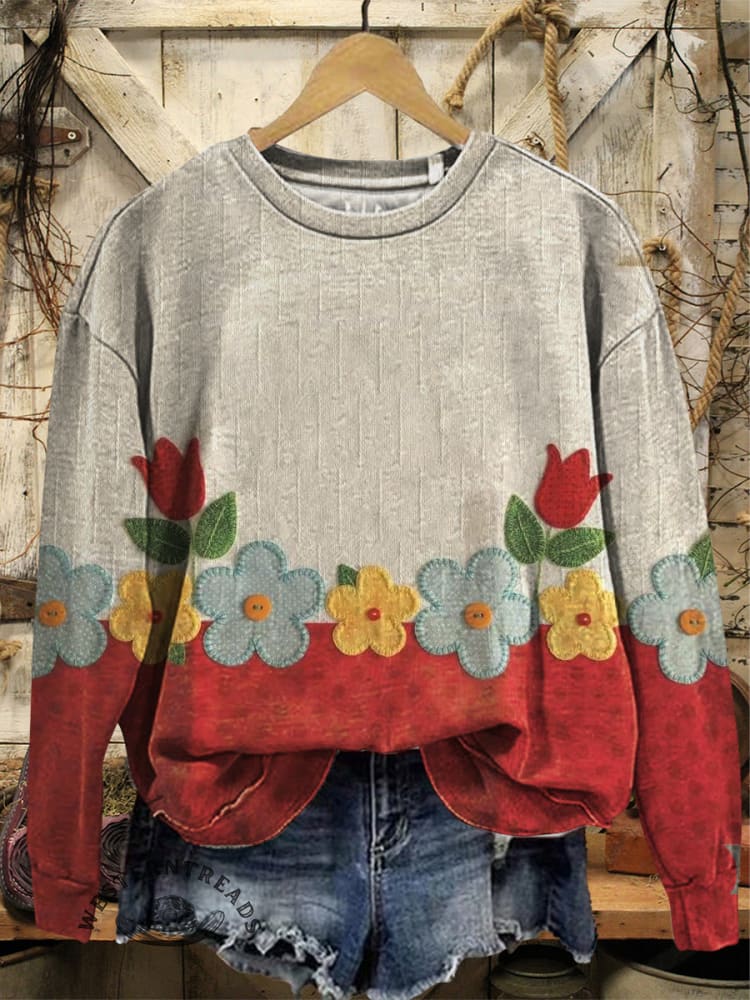 Floral Art Print Casual Cotton Sweatshirt