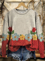 Floral Art Print Casual Cotton Sweatshirt