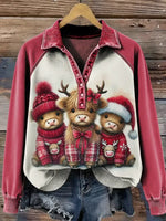Christmas Highland Cow Art Print Casual Sweatshirt