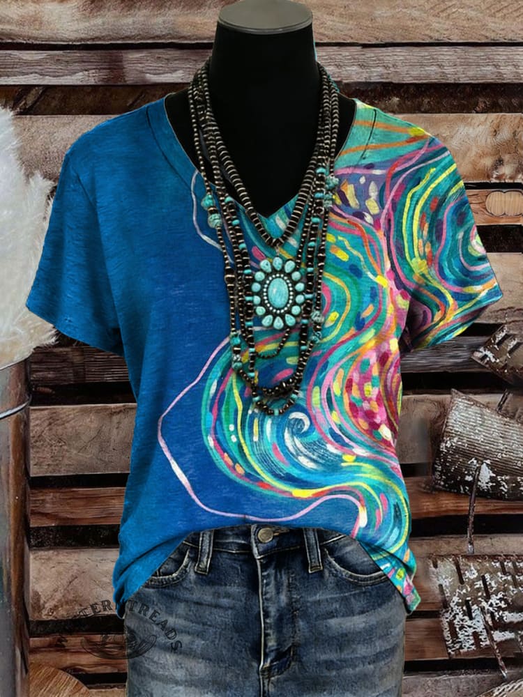 Vintage Art Print Casaul Short Sleeve T-shirt