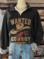 Women's Western Cowboy Art Print Zip Sweater
