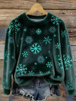 Women's Winter Snowflakes Art Print Casual Plush Top