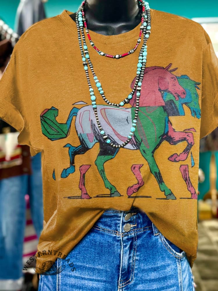 Horse Art Print Casual T-shirt