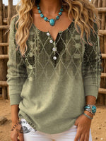 Pale Green Print Buttoned Cardigan Sweater