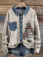 Retro Christmas Tree Snowman Casual Cotton Sweatshirt