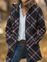 Plaid Print Unisex Plush Thick Long-sleeved Sweater Cardigan Coat
