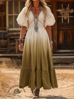 V-neck Vintage Style Loose Fit Western Dress
