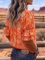Vintage Art Print Comfortable Summer Fabrics Puff Sleeve Casual Shirt