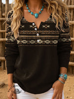 Aztec Art Print Buttoned Cardigan Sweater