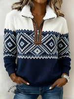 Casual Aztec Half-zip Sweatershirt