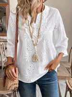 V-neck embroidered trumpet sleeve lace top