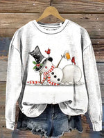 Retro Christmas Snowman Claus Casual Cotton Sweatshirt
