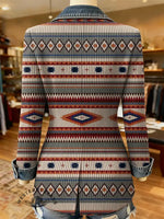 Retro Aztec Art Pattern Print Patchwork Denim Sweater Cardigan Coat