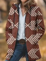 Aztec Print Unisex Plush Thick Long-Sleeved Cardigan Coat