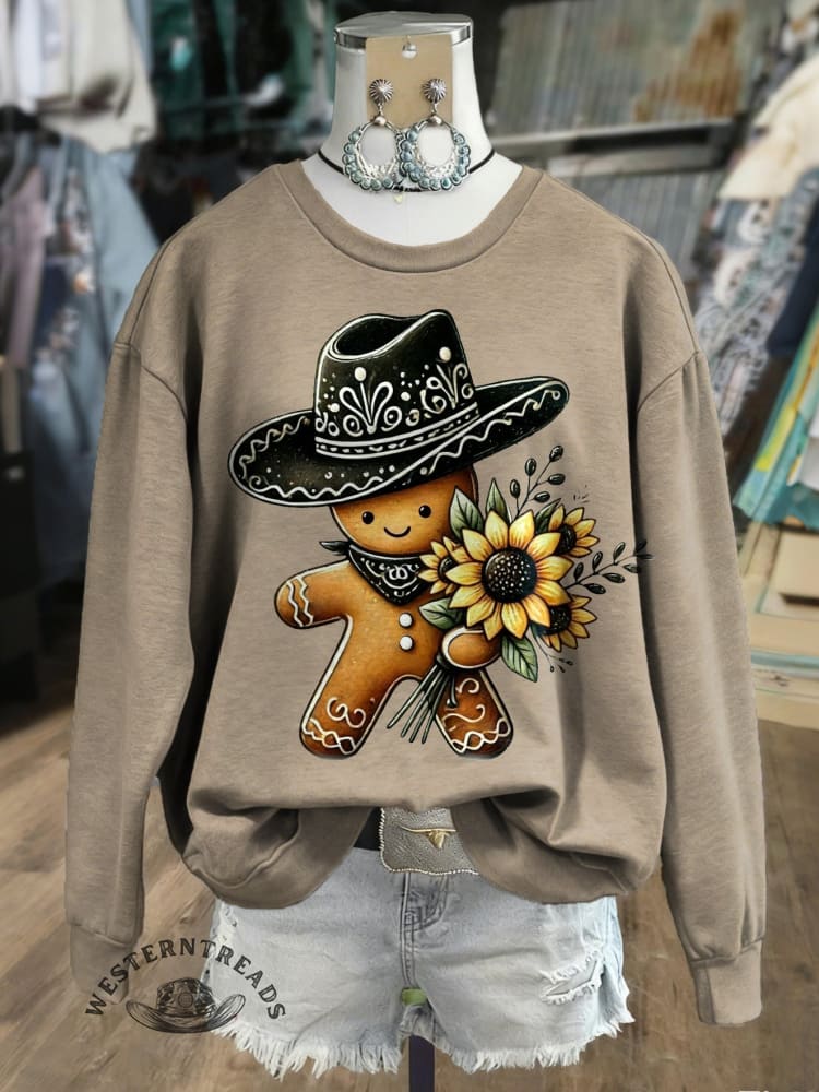 Vintage Christmas Art Print Casual Cotton Sweatshirt