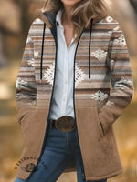 Aztec Gradient Print Unisex Plush Thick Long-sleeved Cardigan Coat