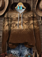 Retro Horse Aztec Print Cotton Casual Hoodie Sweatshirt