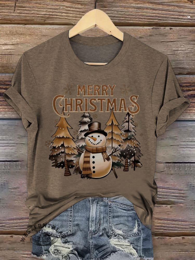 Retro Christmas Art Print Casual T-shirt